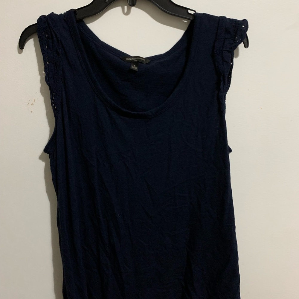 Banana Republic Navy Ruffle Sleeveless Blouse- Sz L